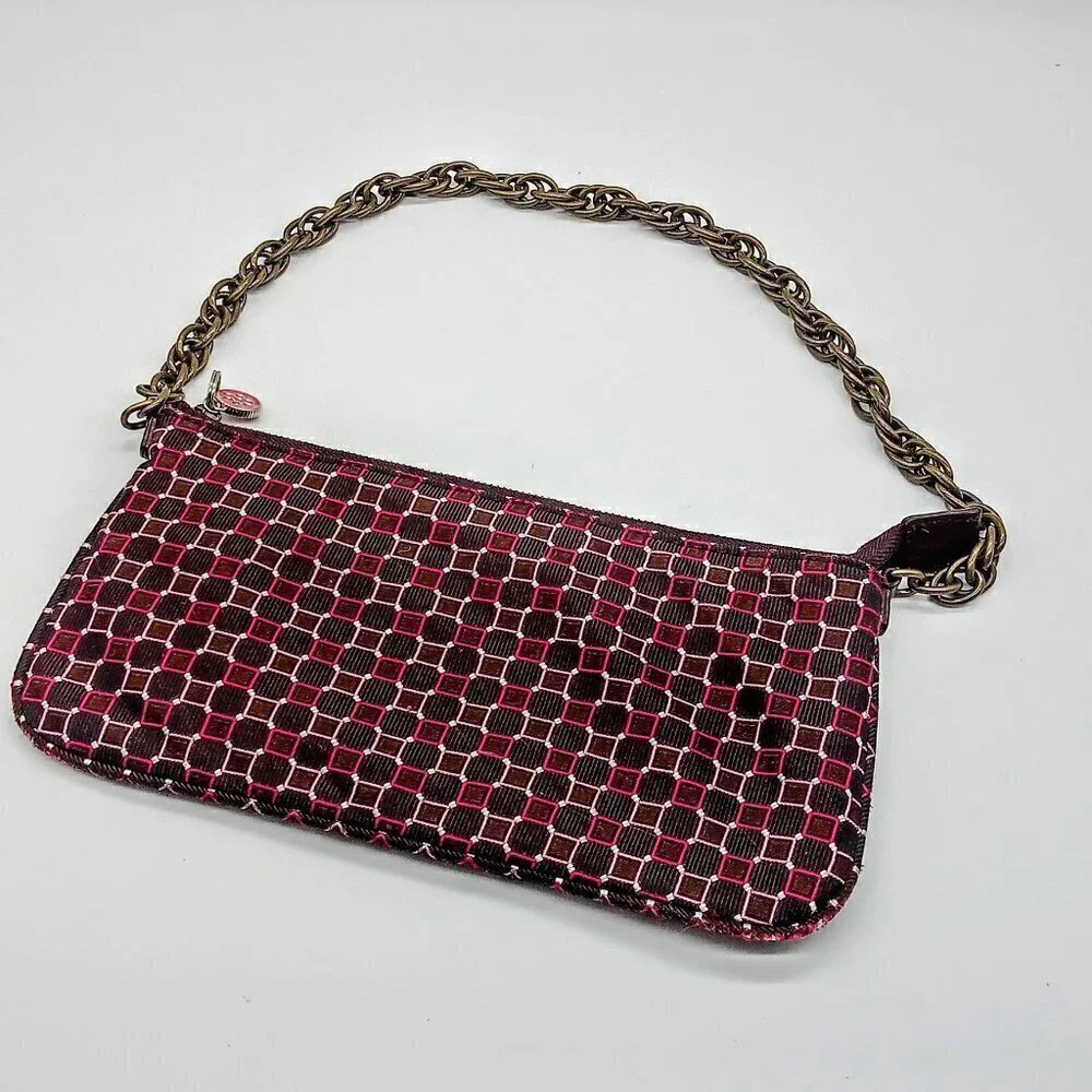 J. Crew Geometric Print Silk Clutch Bag Metal Chain Link Handle